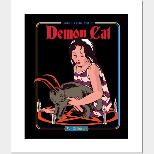 Caring for your Demon Cat - Vintage Parody Wall Art by uncommontee